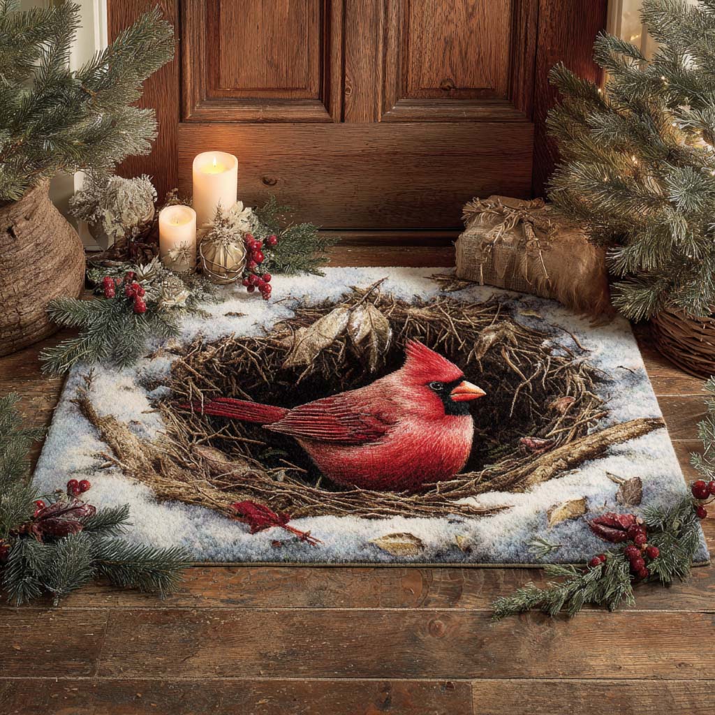 Frost Nest Cardinal doormat – cardinal in nest