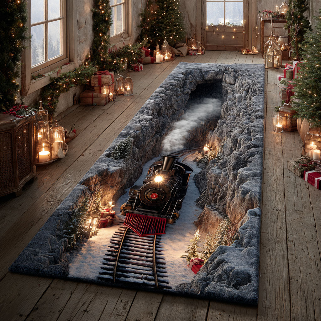 Frostbound Railway hallway runner – train through snow