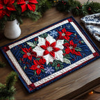 Frosted Poinsettia quilted placemats – poinsettias and snowflakes