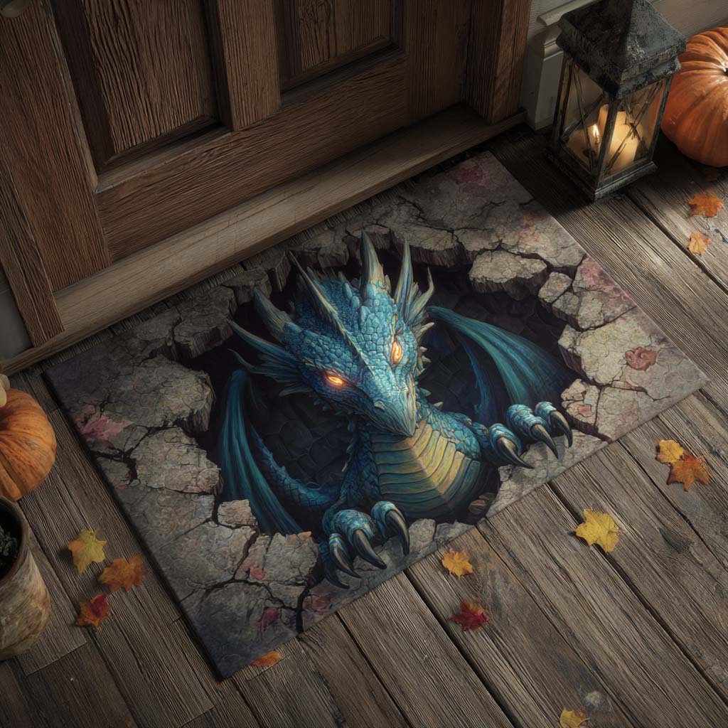 Frostfang Sentinel doormat – blue dragon in floor