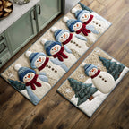 Snowman Crowd kitchen mat set – snowmen in blue hats