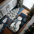Frosty Bliss kitchen mat set – snowman and frosted pines