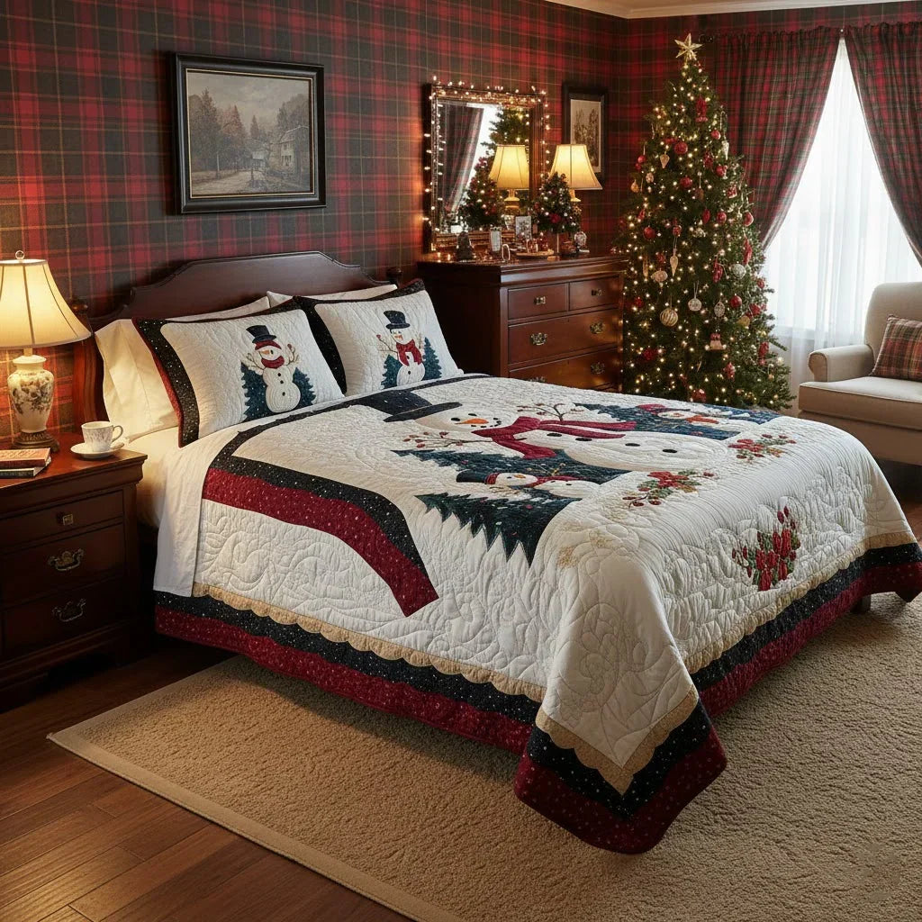 Two matching Frosty Friends pillow shams from the quilted bedspread set