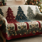 Red and Green Firs quilted sofa cover – red and green fir trees