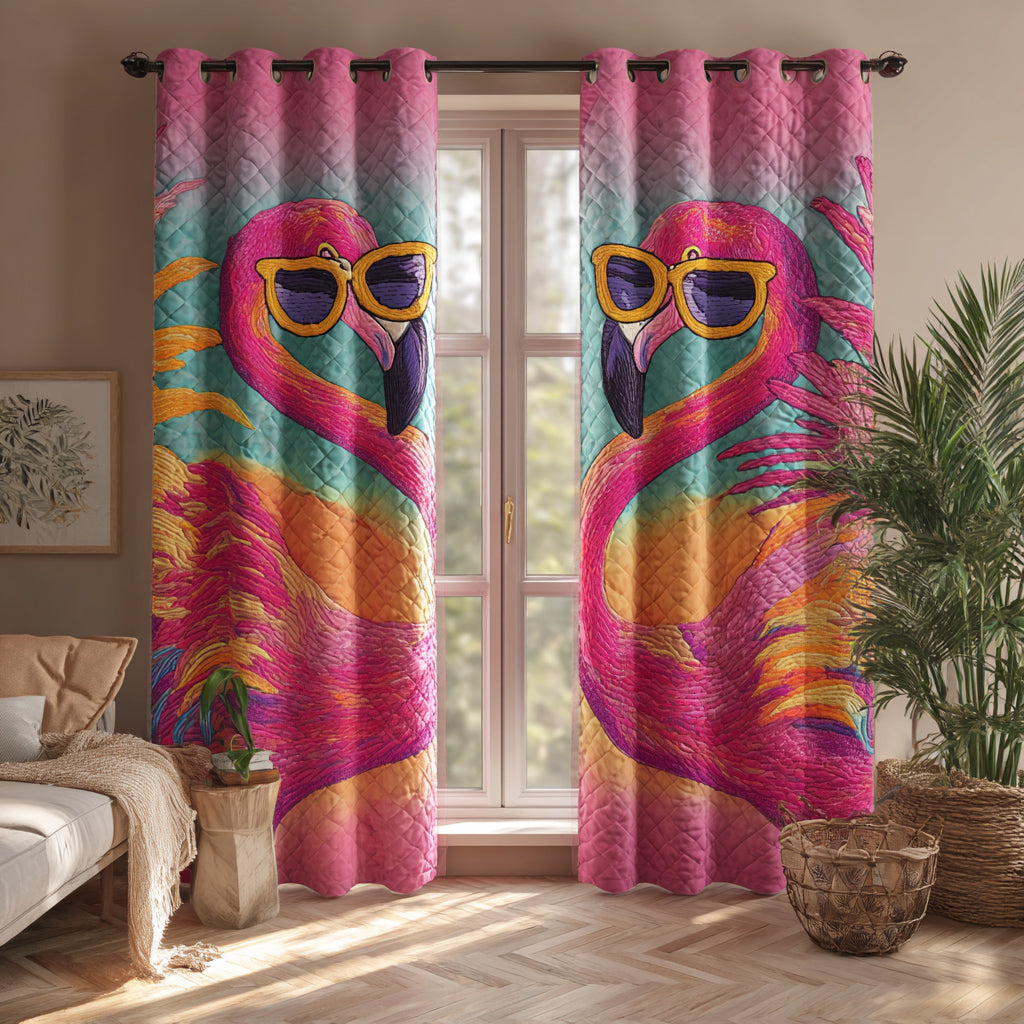 Funky Flamingo quilted curtains – flamingo in sunglasses