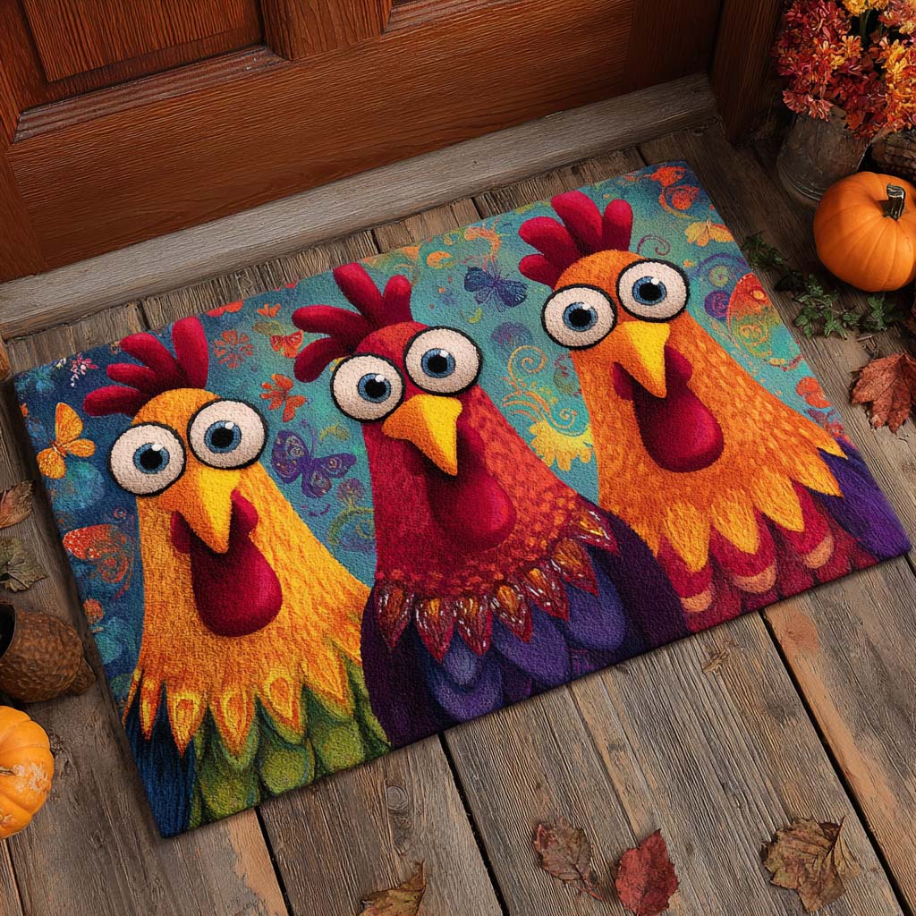 Funky Flock doormat – funky chickens