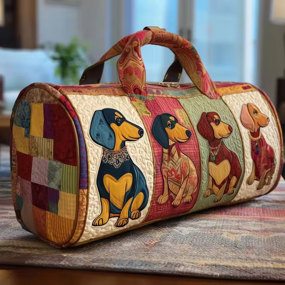 Bertha soft quilted travel bag in the wave-stitch pattern, the larger size shown from the front