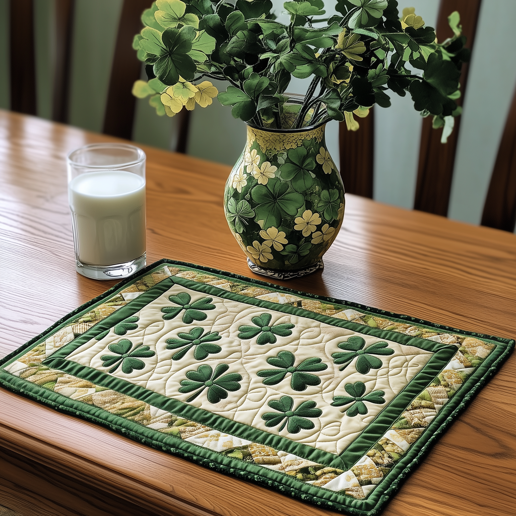 Shamrock Meadow quilted placemats – rows of shamrocks