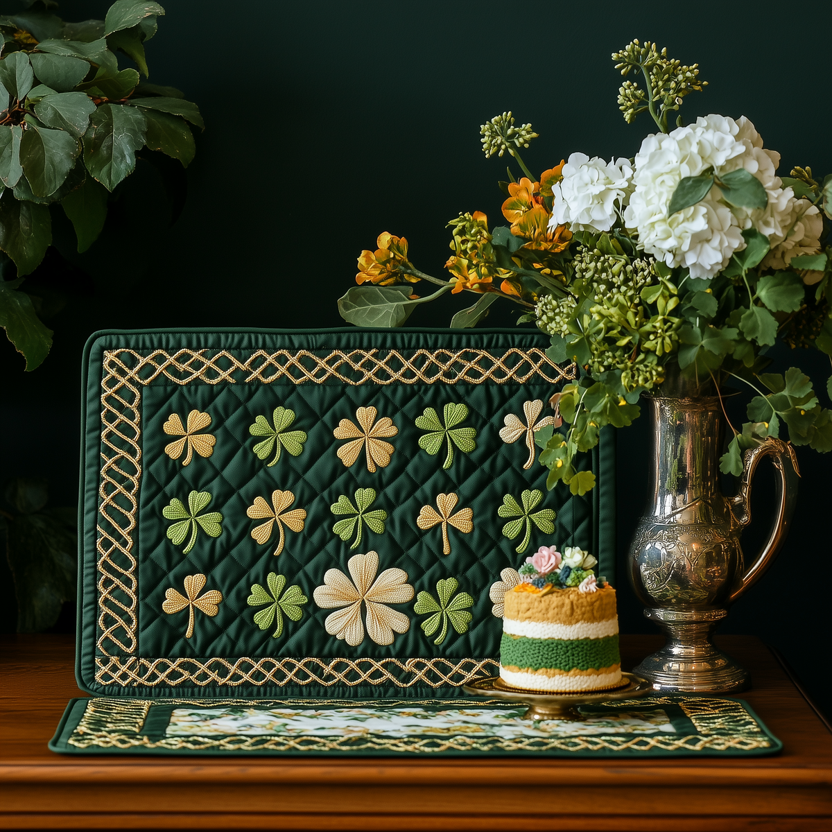 Shamrock Lattice quilted placemats – shamrock grid