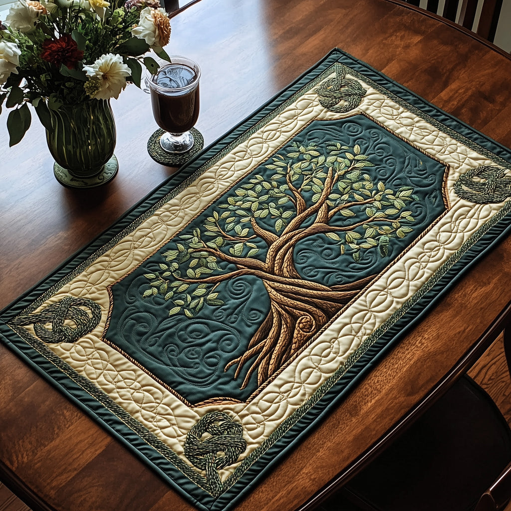 Teal Tree of Life quilted placemats – tree on teal