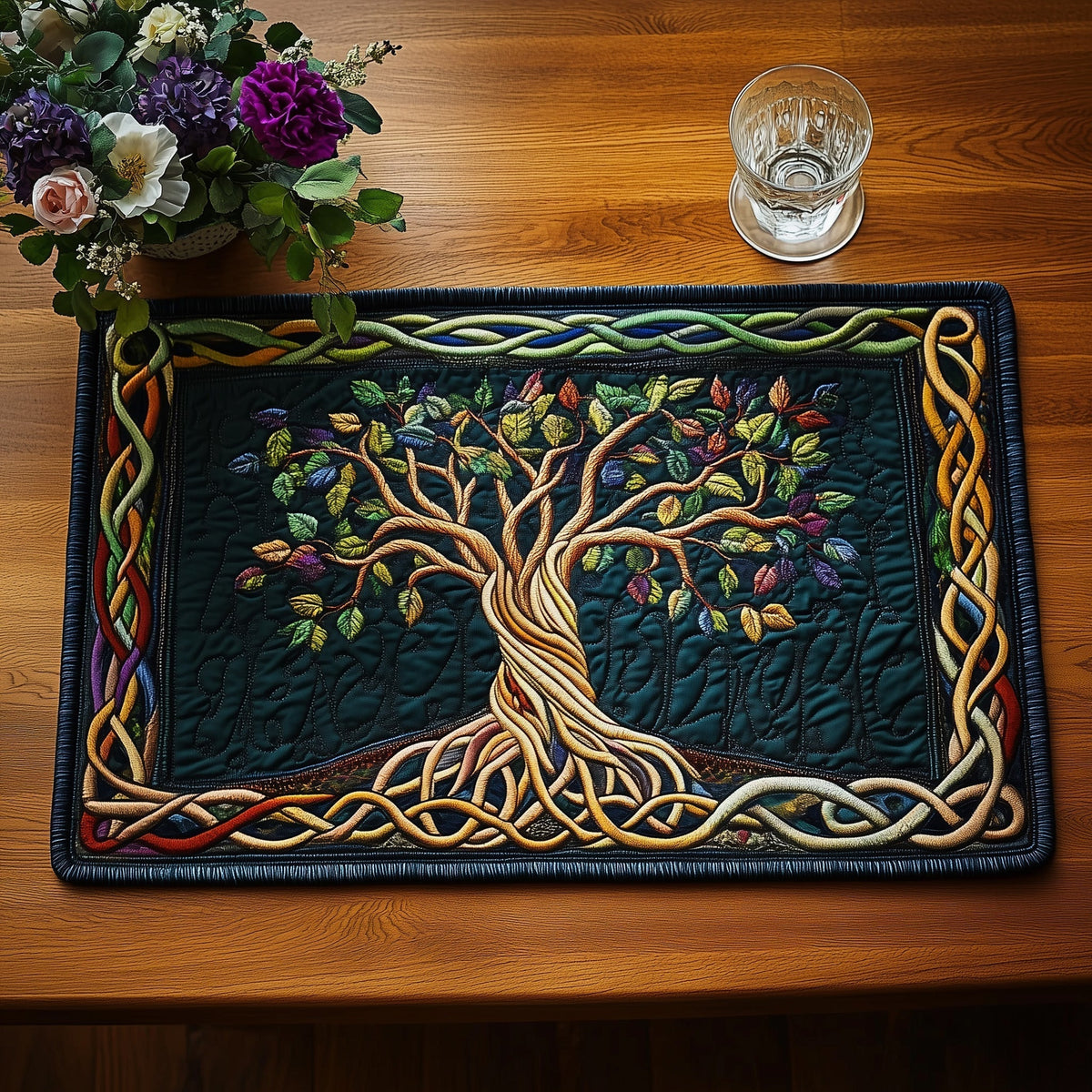 Jewelled Tree of Life quilted placemats – tree with jewel leaves