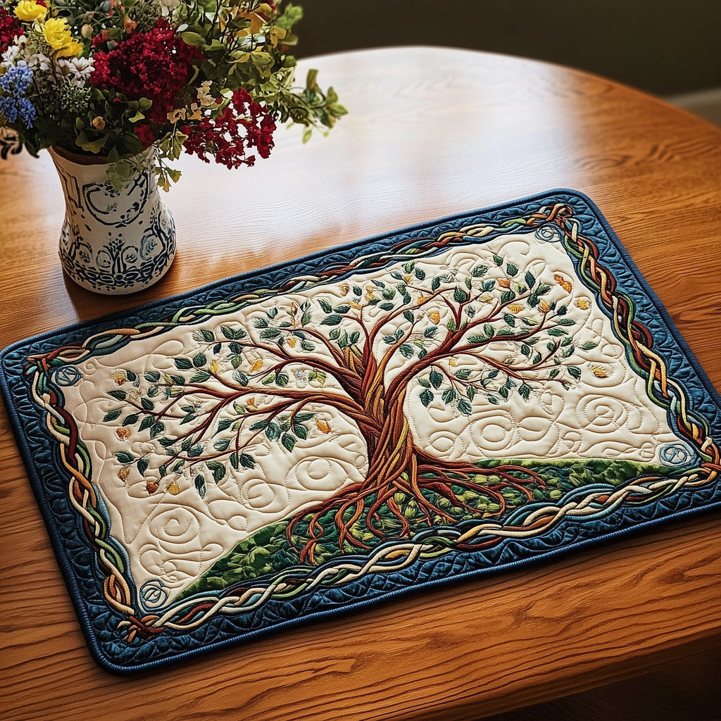 Autumn Tree of Life quilted placemats – copper tree on cream
