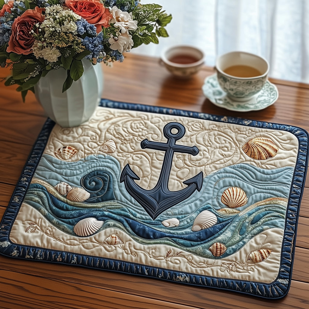 Nautical Life quilted placemats – anchor and shells