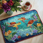 Tropical Turtle quilted placemats – turtles in turquoise sea