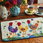 Funky Chickens quilted placemats – colourful hens