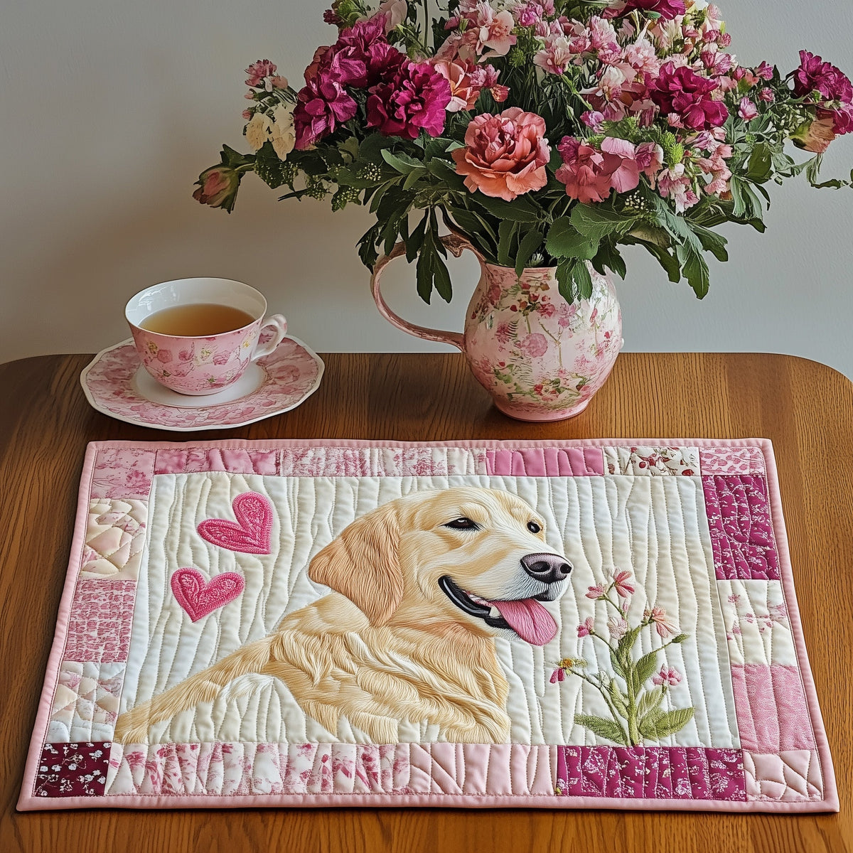 Lovely Golden Retriever quilted placemats – golden retriever and hearts