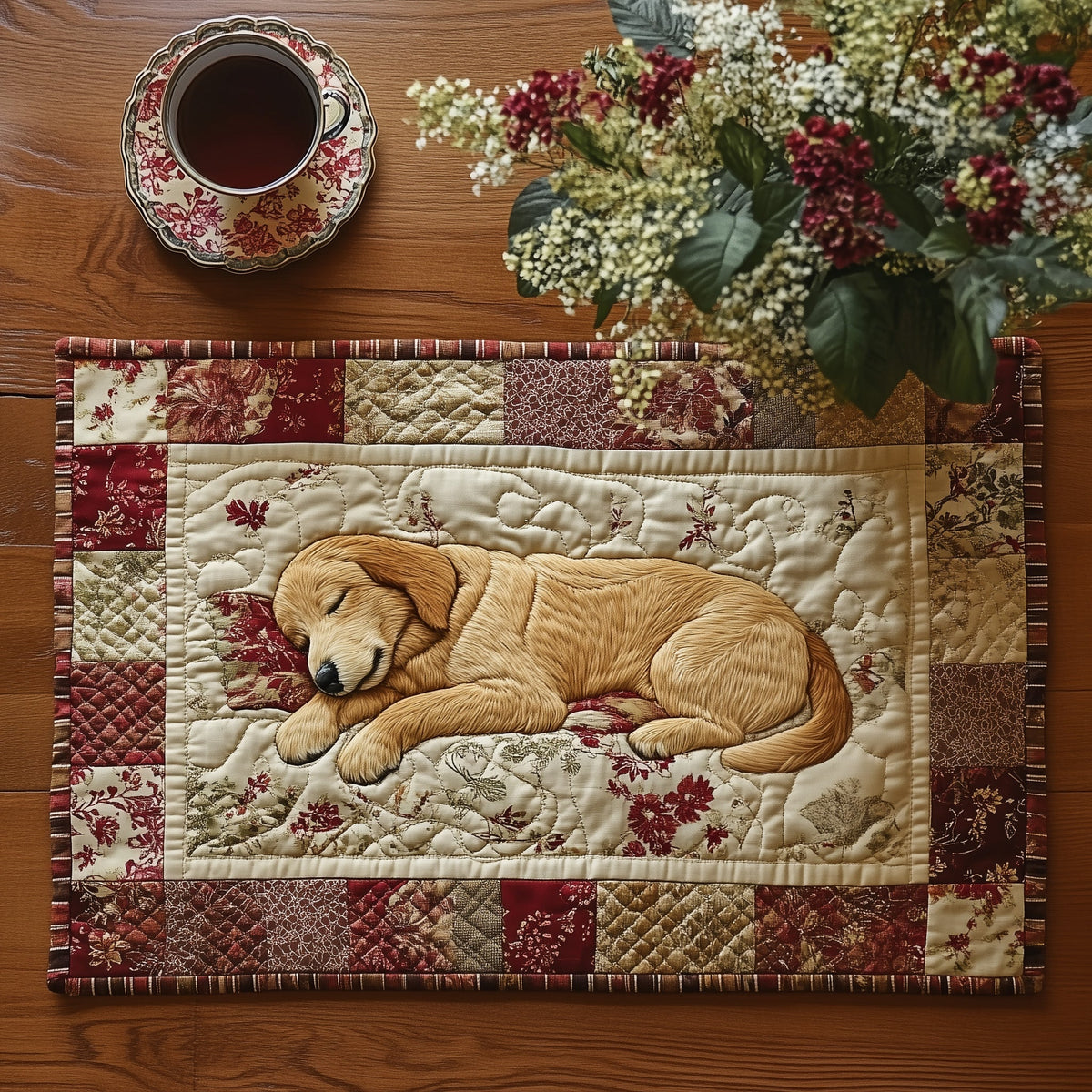 Sleepy Golden Retriever quilted placemats – sleeping golden retriever
