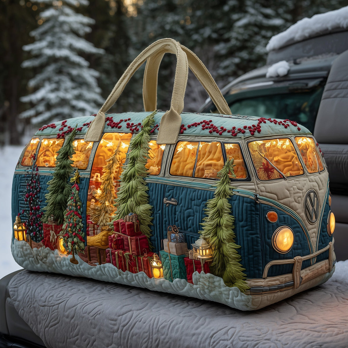 Glowing Christmas Van quilted weekend bag – glowing Christmas van