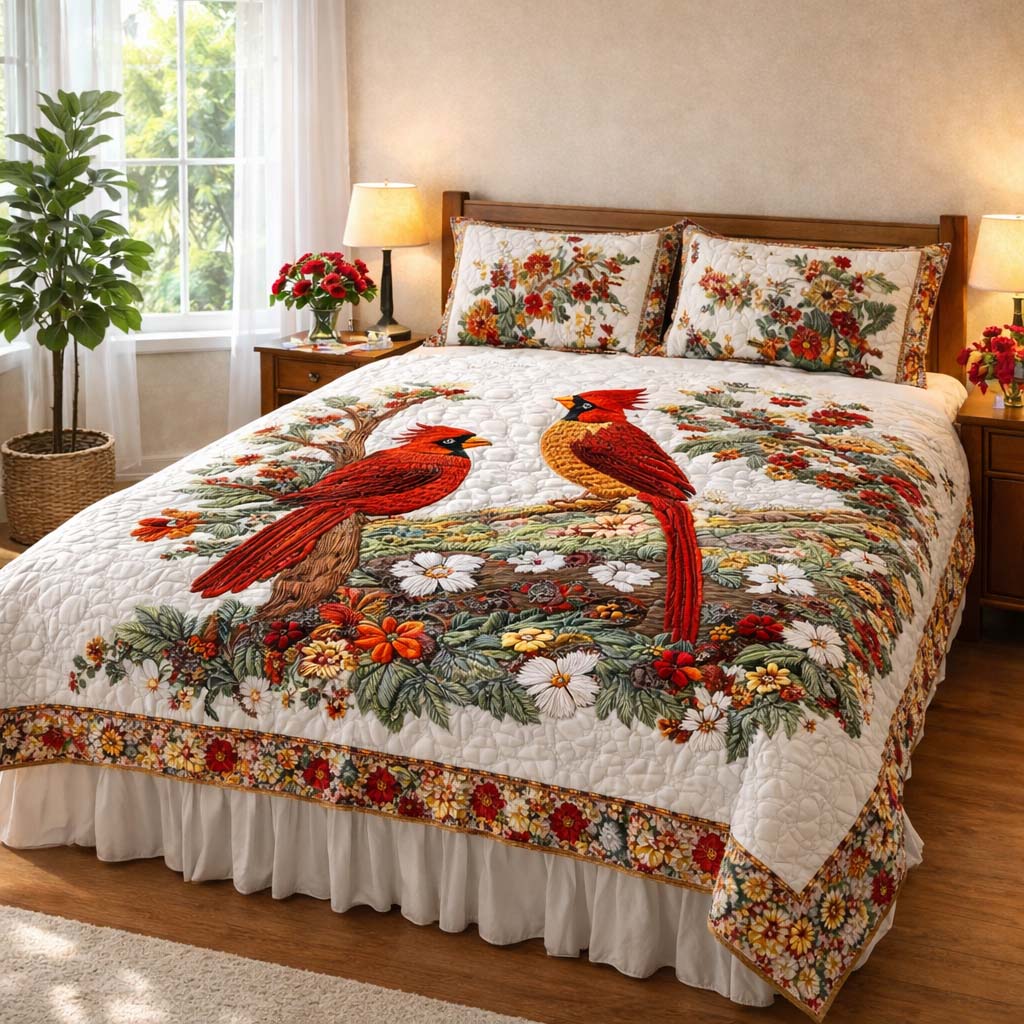 Two matching Cardinals pillow shams from the quilted bedspread set