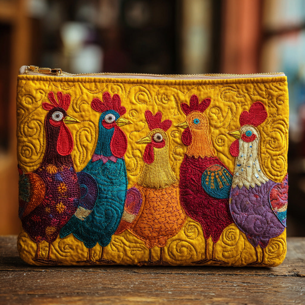 Bright Hen Quartet quilted purse – four bright hens