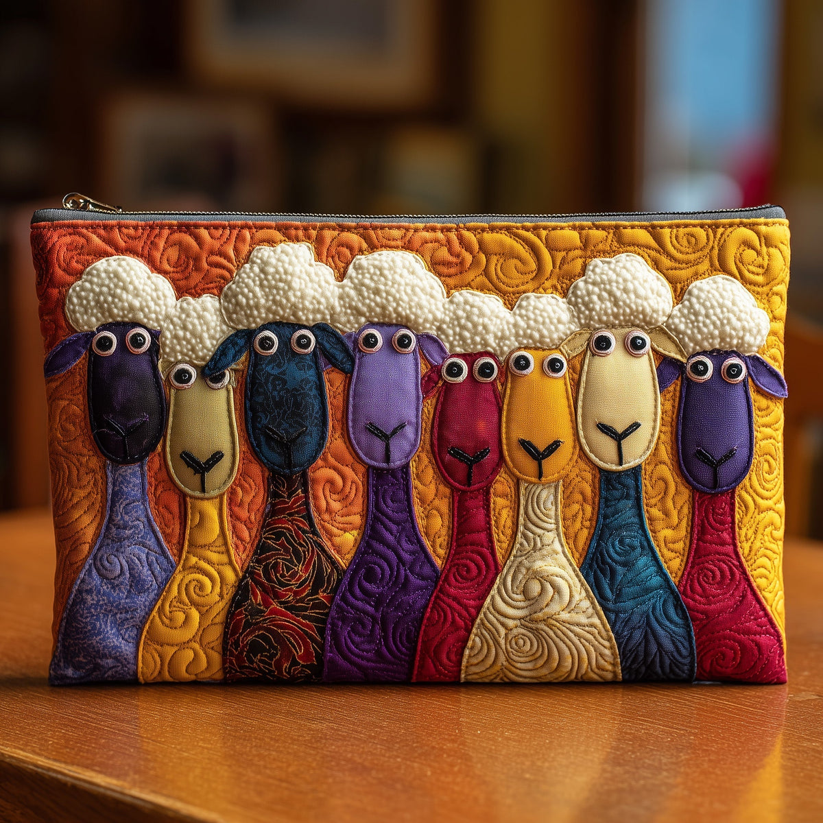 Jewel Sheep Parade quilted purse – jewel-coloured sheep