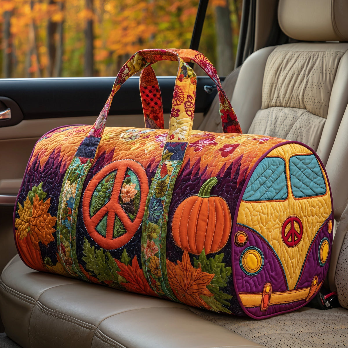 Autumn Peace Van quilted weekend bag – autumn camper van