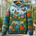 Butterfly Flower Field quilted hoodie – butterflies over flowers