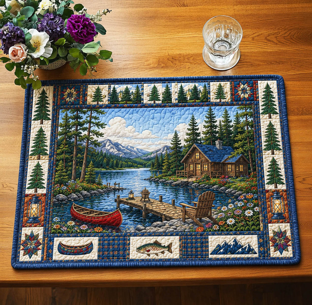 Lakeside Cabin quilted placemats – cabin by the lake