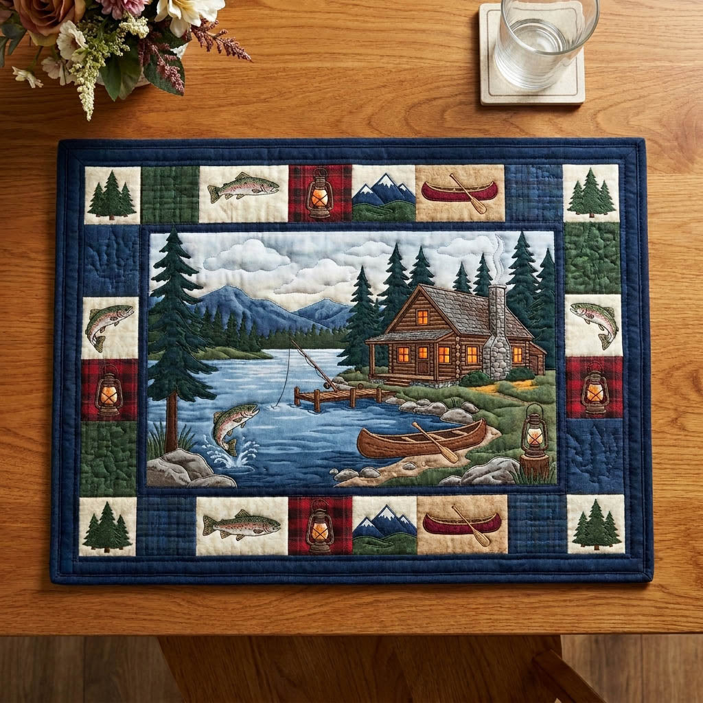 Lakeside Lodge quilted placemats – lodge and leaping fish