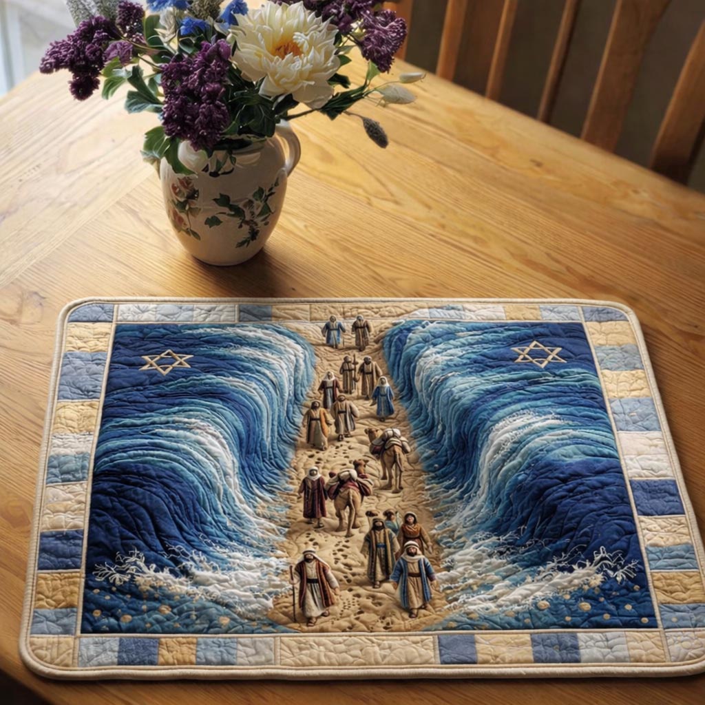 Passover Table quilted placemats – parting of the sea