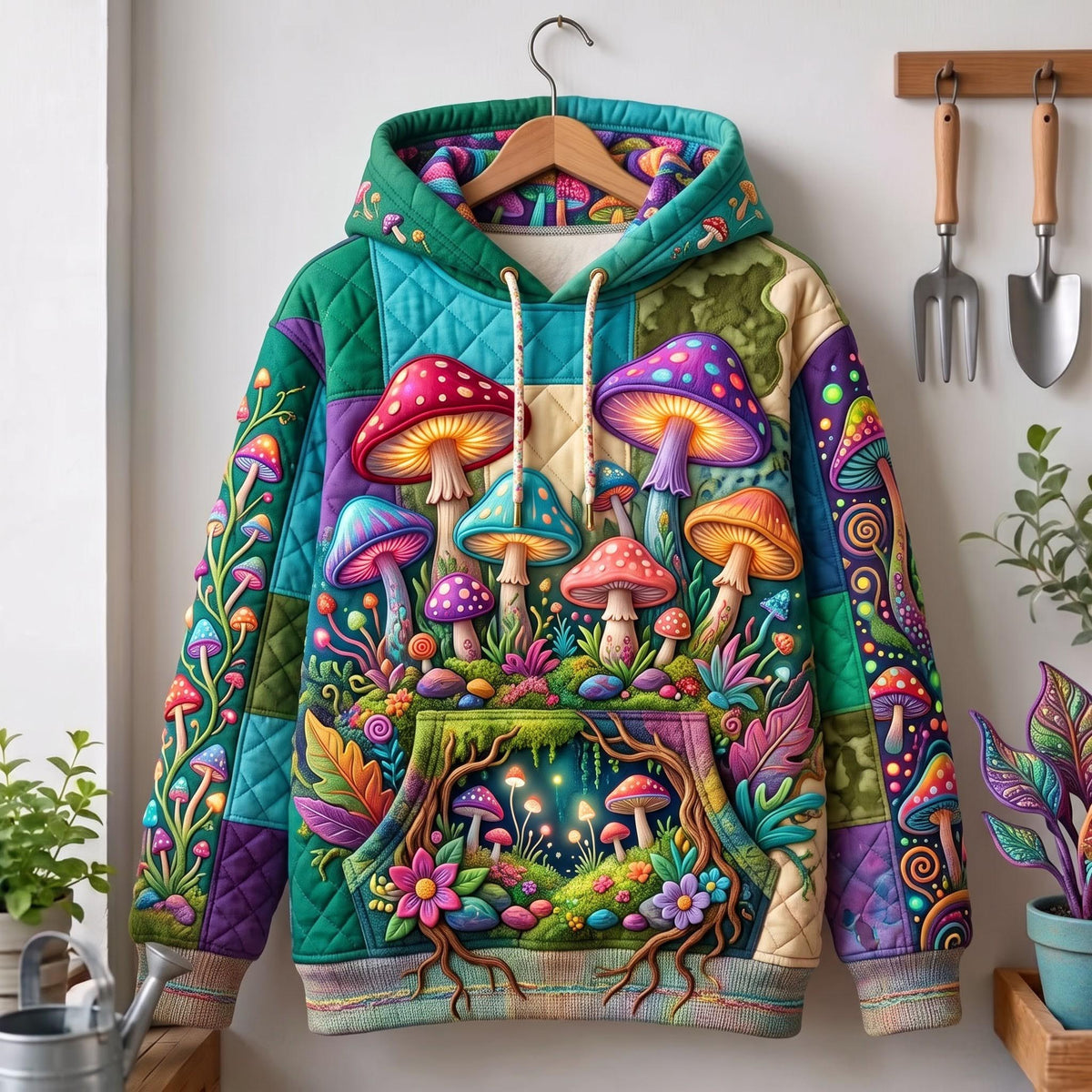 Rainbow Toadstools quilted hoodie – rainbow toadstools