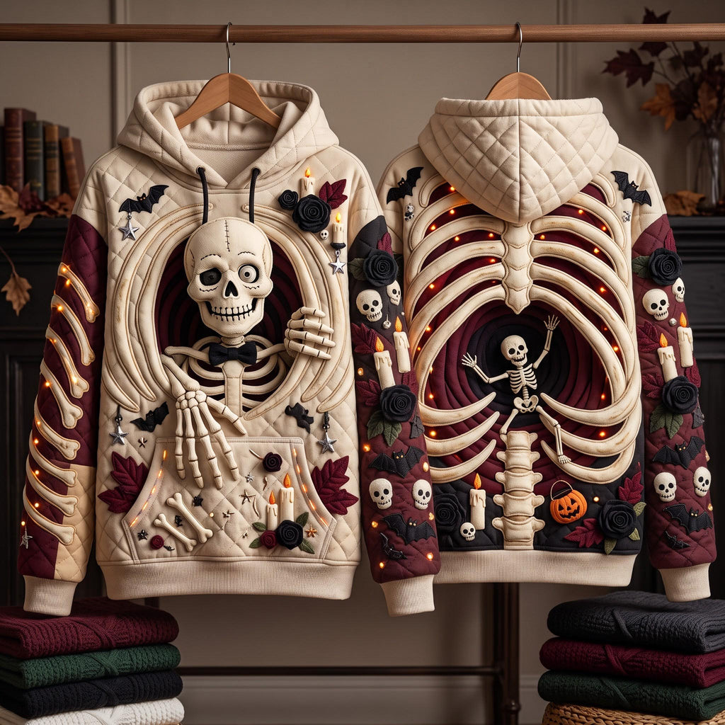 Skeleton Ribcage quilted hoodie – skeleton design