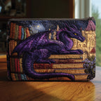 Purple Library Dragon quilted purse – purple dragon in a library