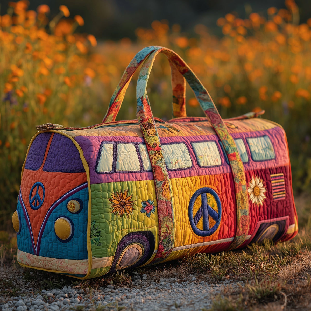 Patchwork Peace Van quilted weekend bag – patchwork van