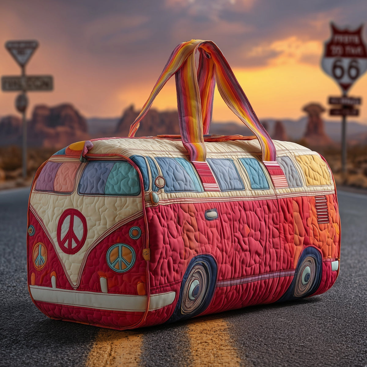 Cherry Red Van quilted weekend bag – red camper van