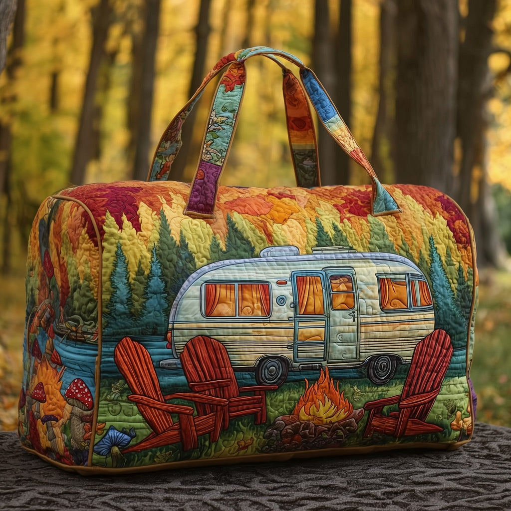 Cosy Caravan Camp quilted weekend bag – caravan and campfire