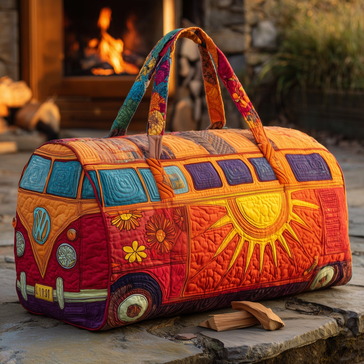 Firelight Sun Van quilted weekend bag – golden sun van