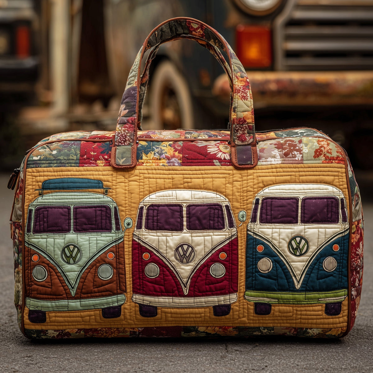 Three Vans quilted weekend bag – three camper vans