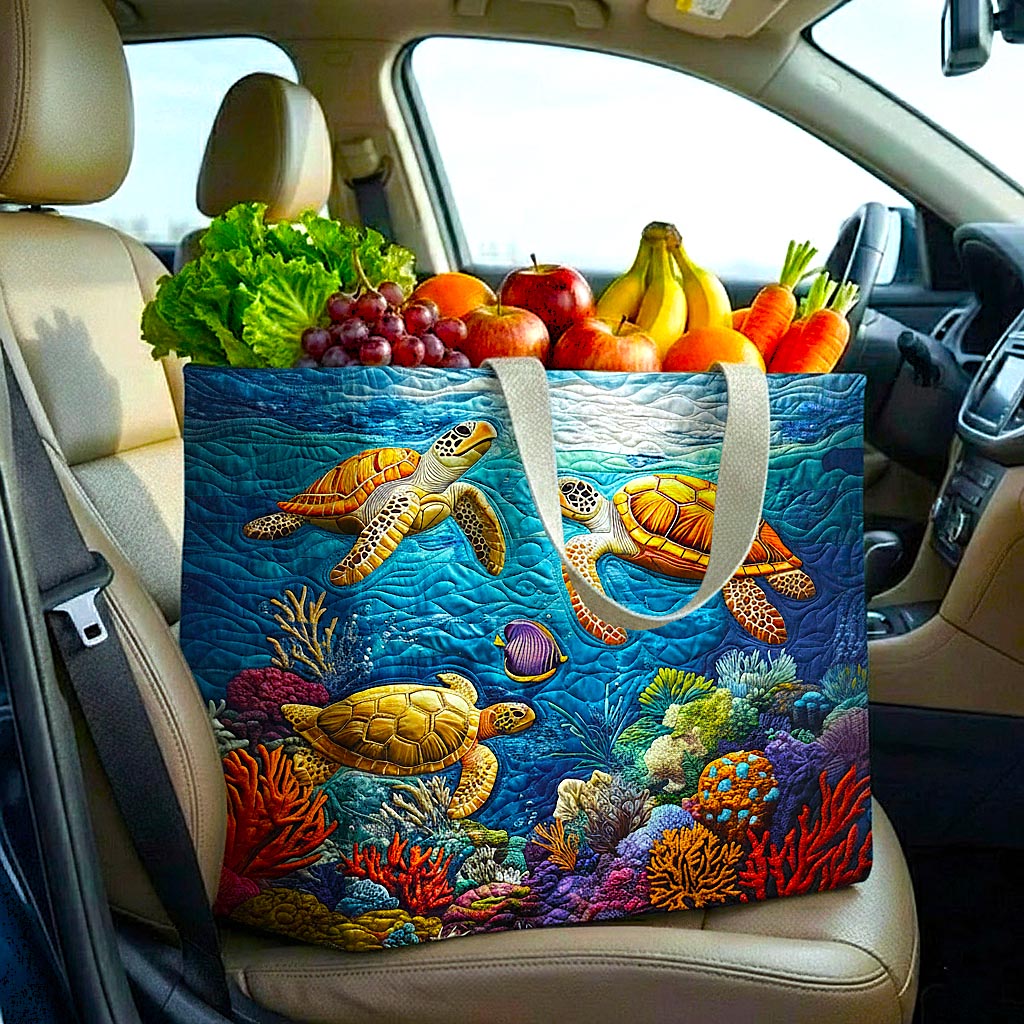 Turtle Calm Reef quilted shopping bag – turtles over reef