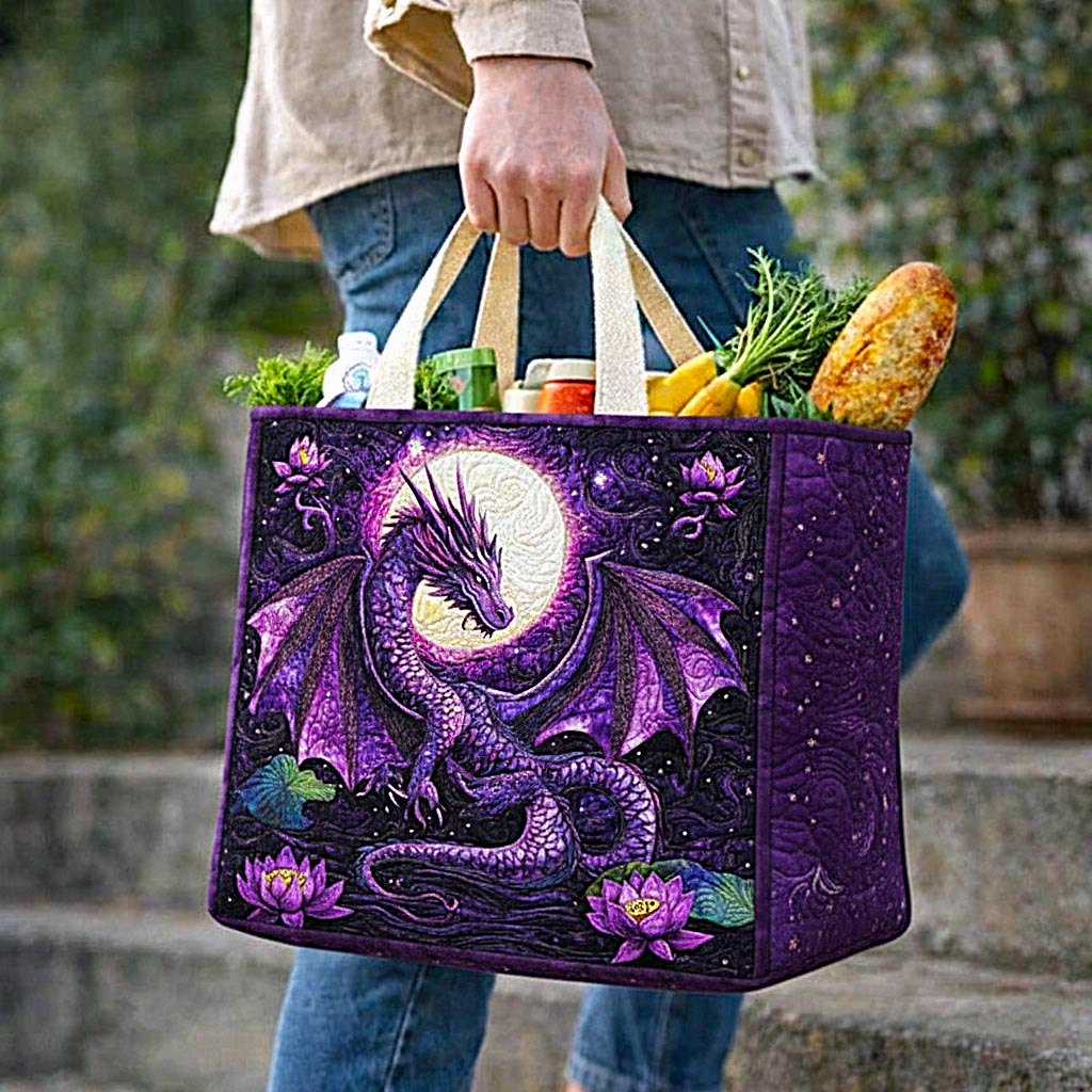 Moonlit Dragon quilted shopping bag – dragon and moon