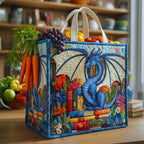 Dragon Bookshelf quilted shopping bag – dragon with flowers