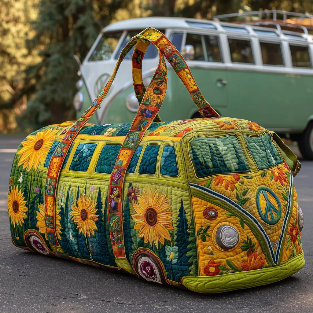 Sunflower Peace Van quilted weekend bag – sunflower camper van