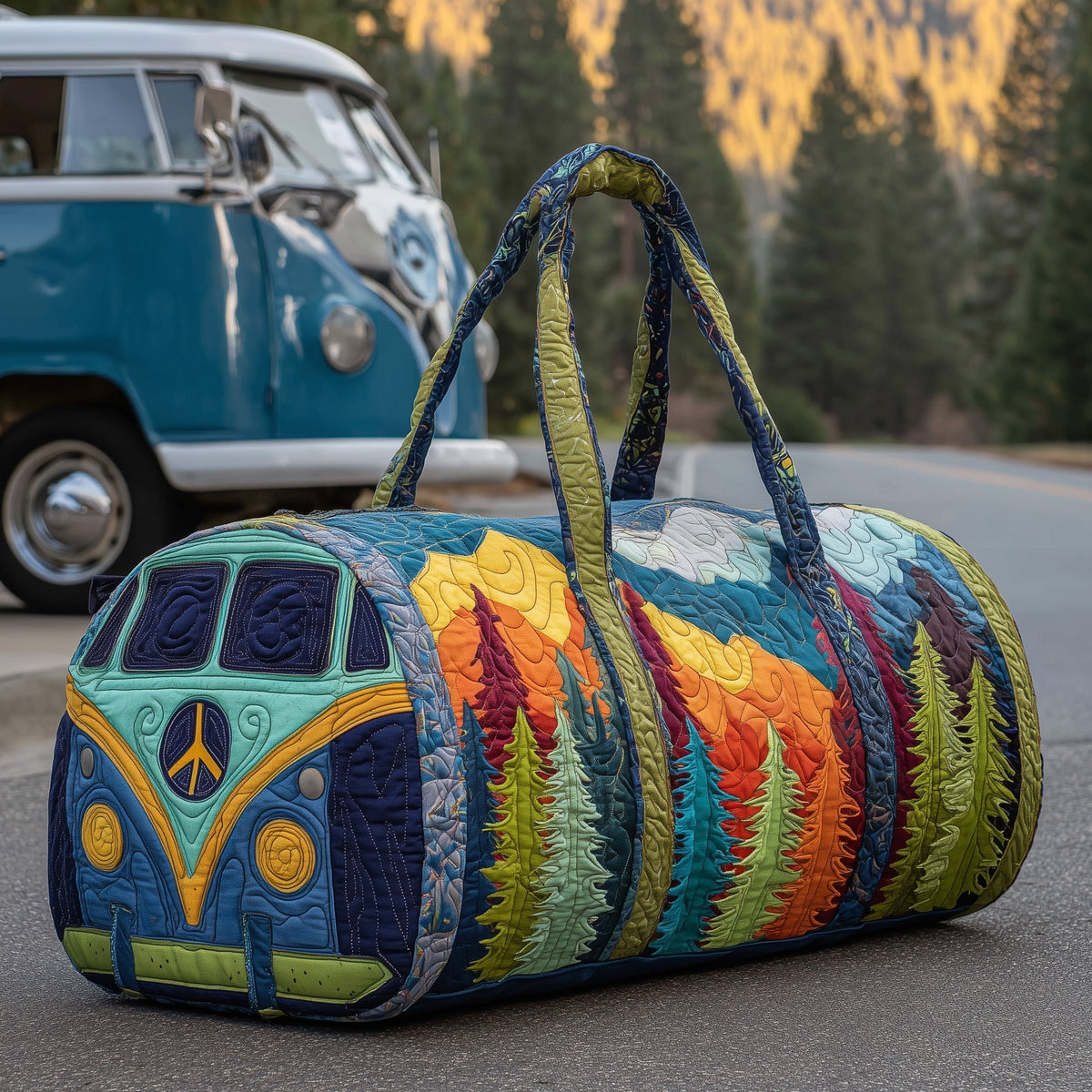 Bohemian Forest Van quilted weekend bag – forest camper van