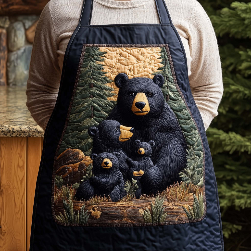 Bear Family Pines quilted apron – bear family in the pines