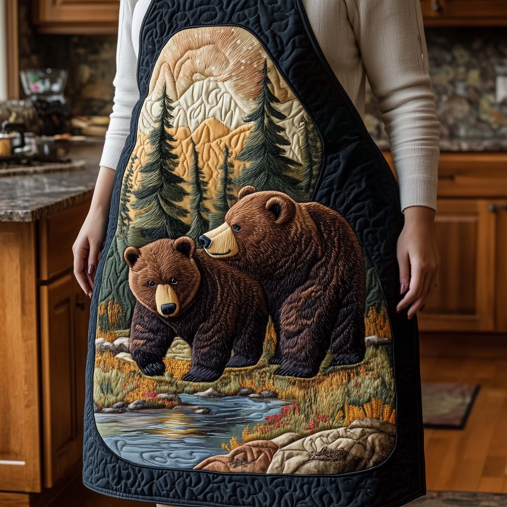 Grizzly Pair quilted apron – two brown bears