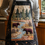 Pine Stream Bears quilted apron – bears crossing a stream
