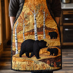 Golden Birch Bears quilted apron – bears in birch woods
