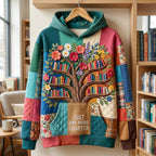 Book Tree quilted hoodie – tree of books