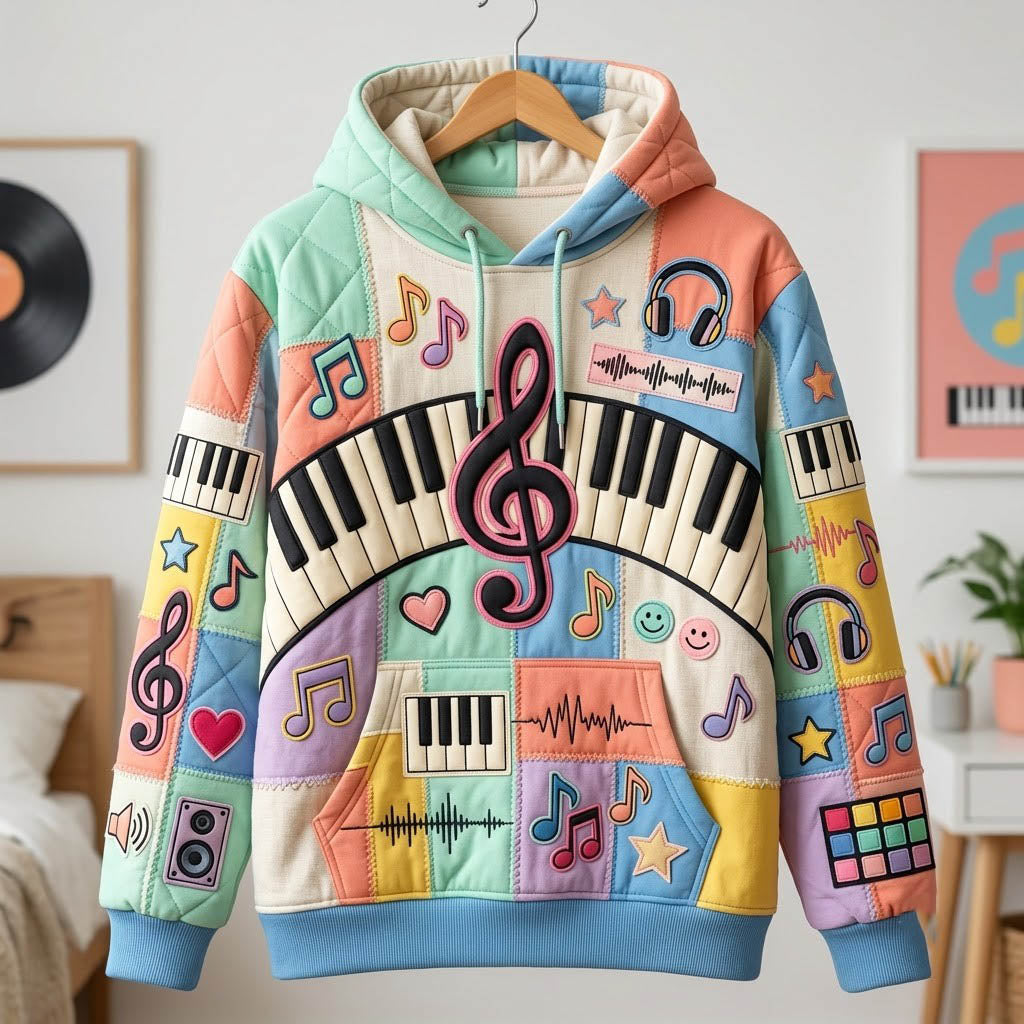 Pastel Piano quilted hoodie – pastel piano keys