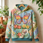 Garden Butterfly quilted hoodie – butterfly over daisies